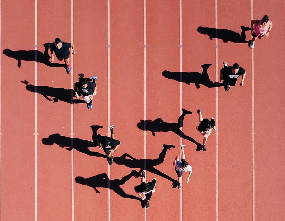 group of people running seen from above