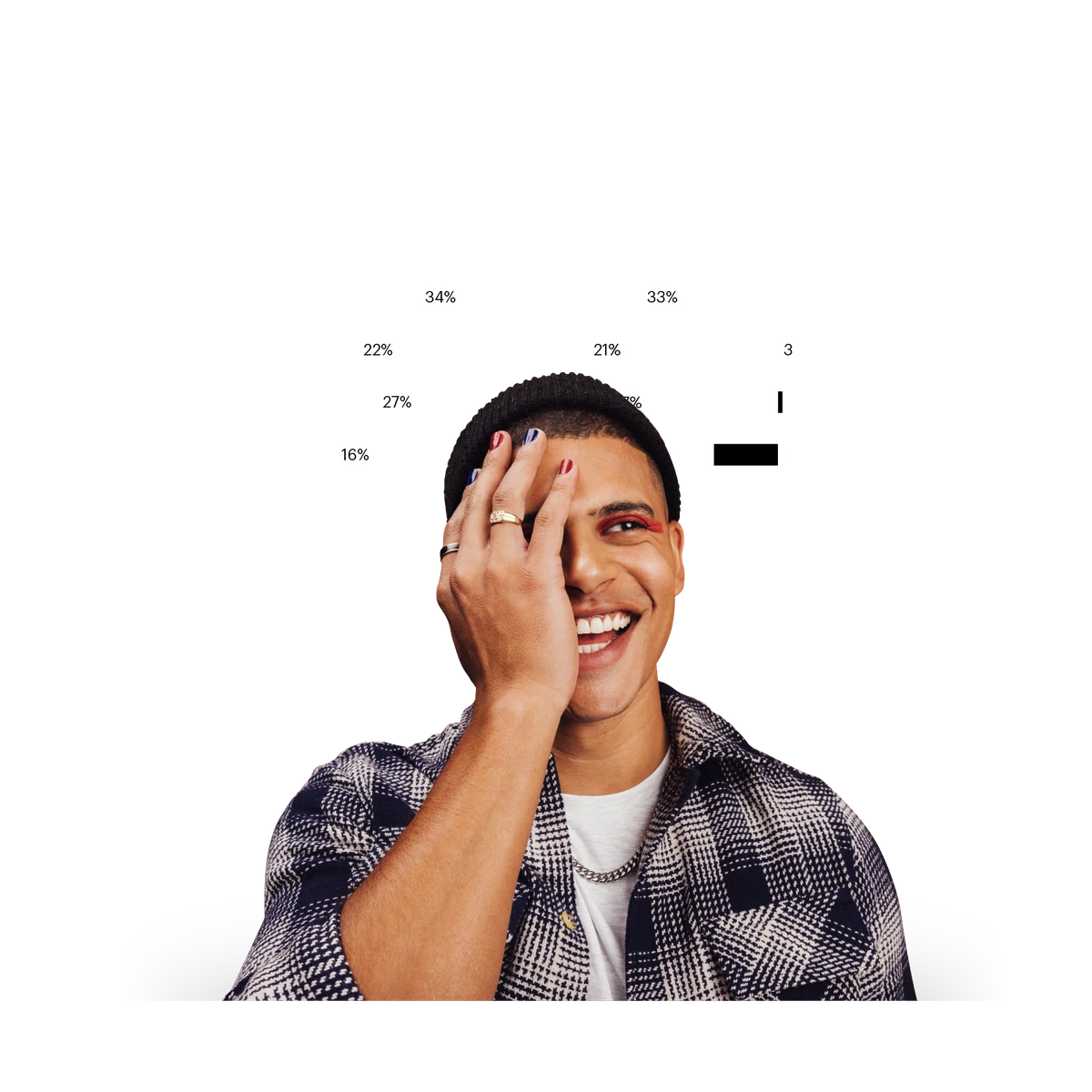 man with hand over face and demographic chart behind