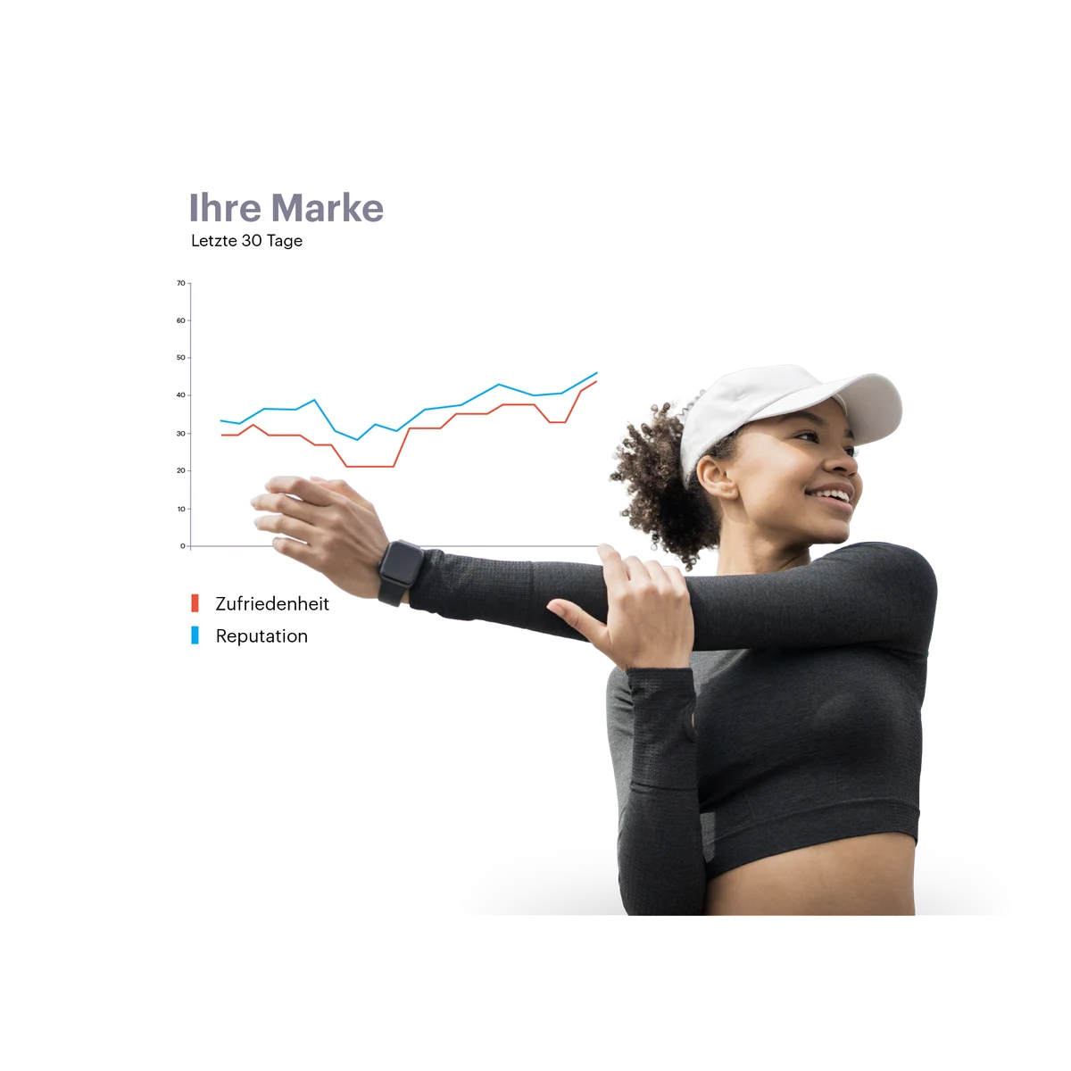 woman in sports equipment and brand data behind
