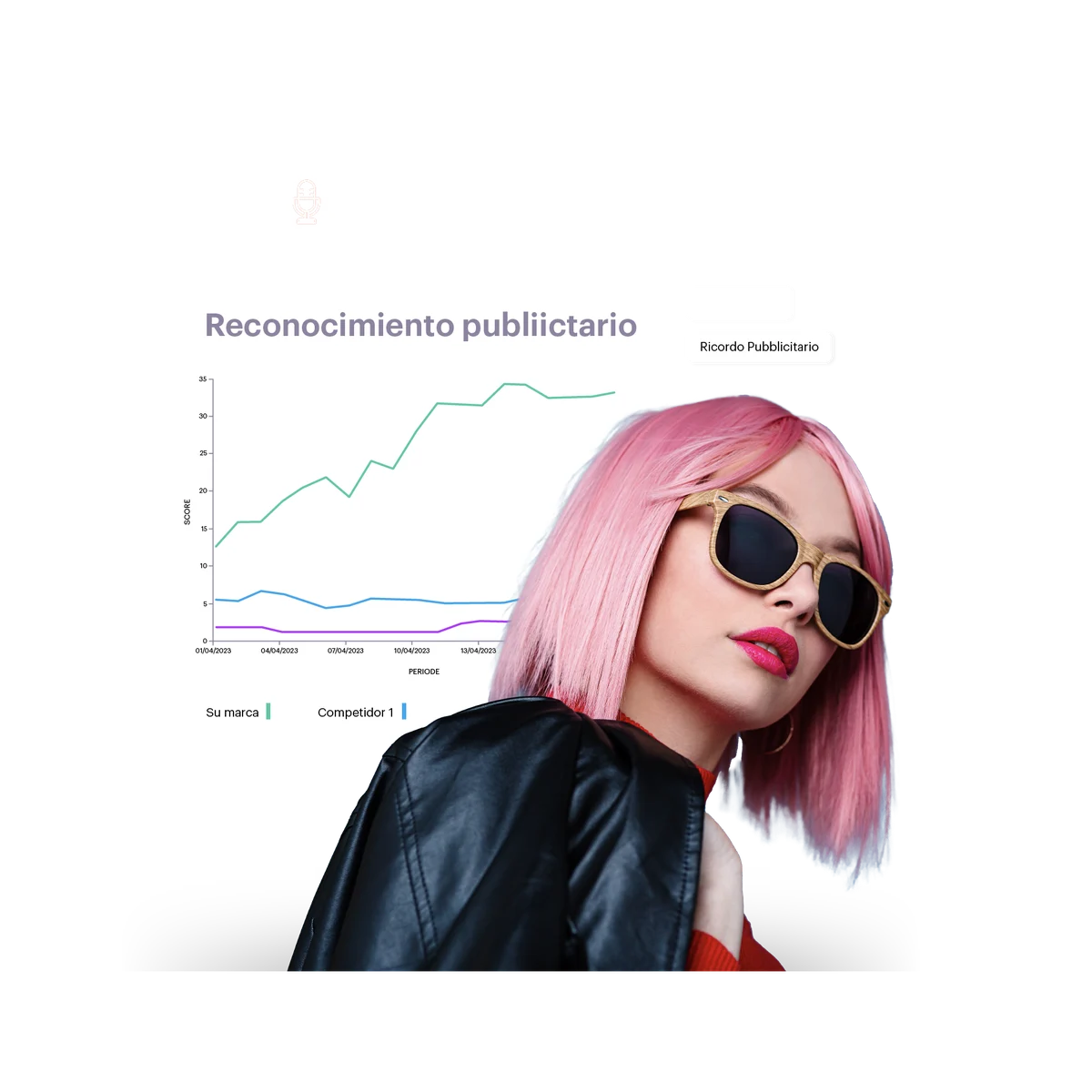 girl with pink hair and advertising metrics in the background