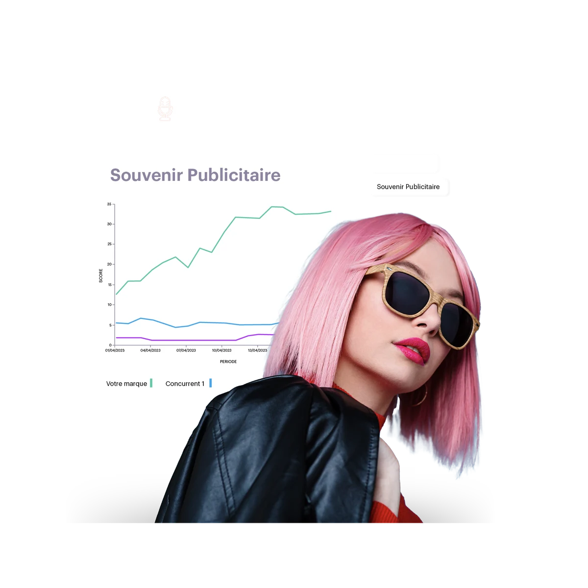 girl with pink hair and advertising metrics in the background