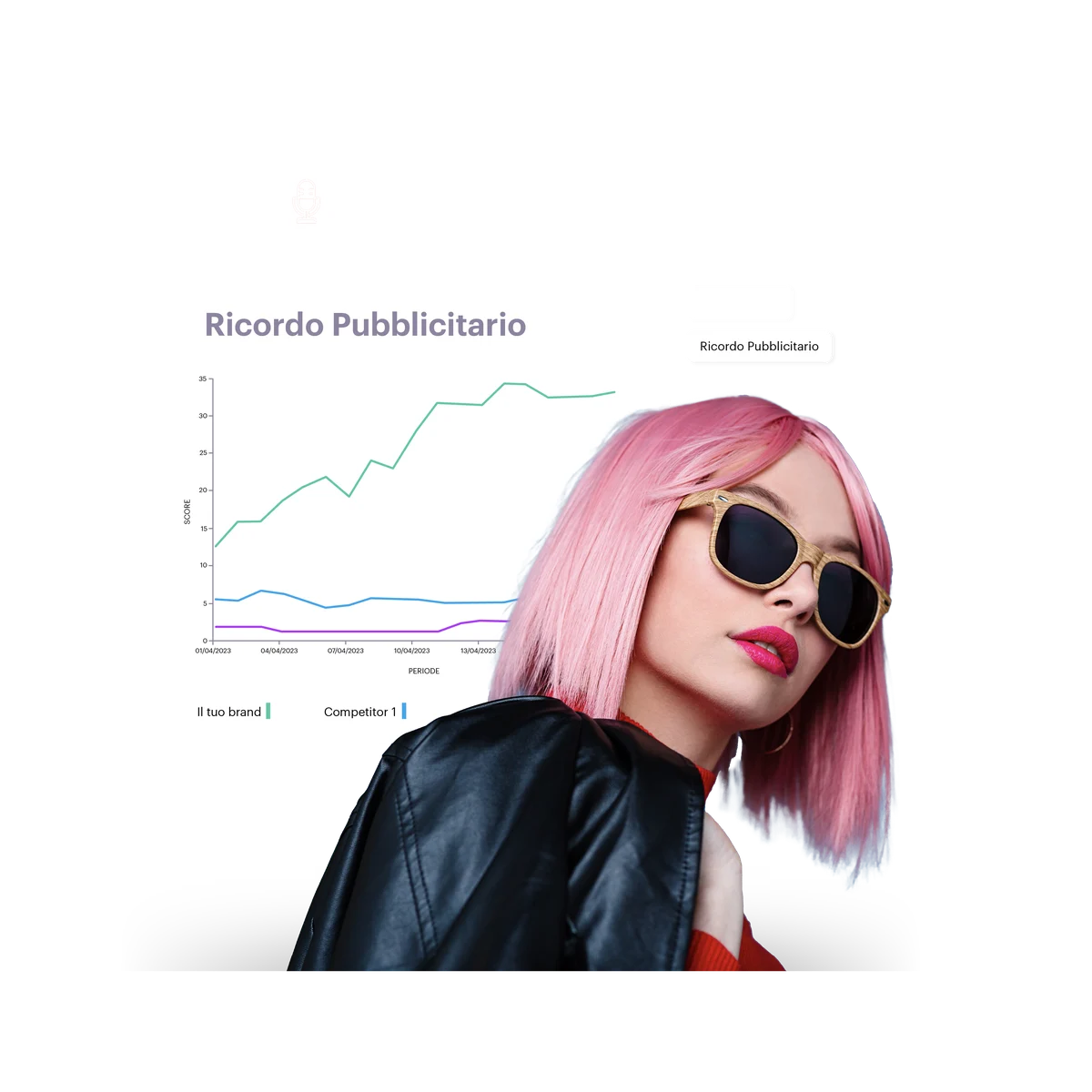 girl with pink hair and advertising metrics in the background