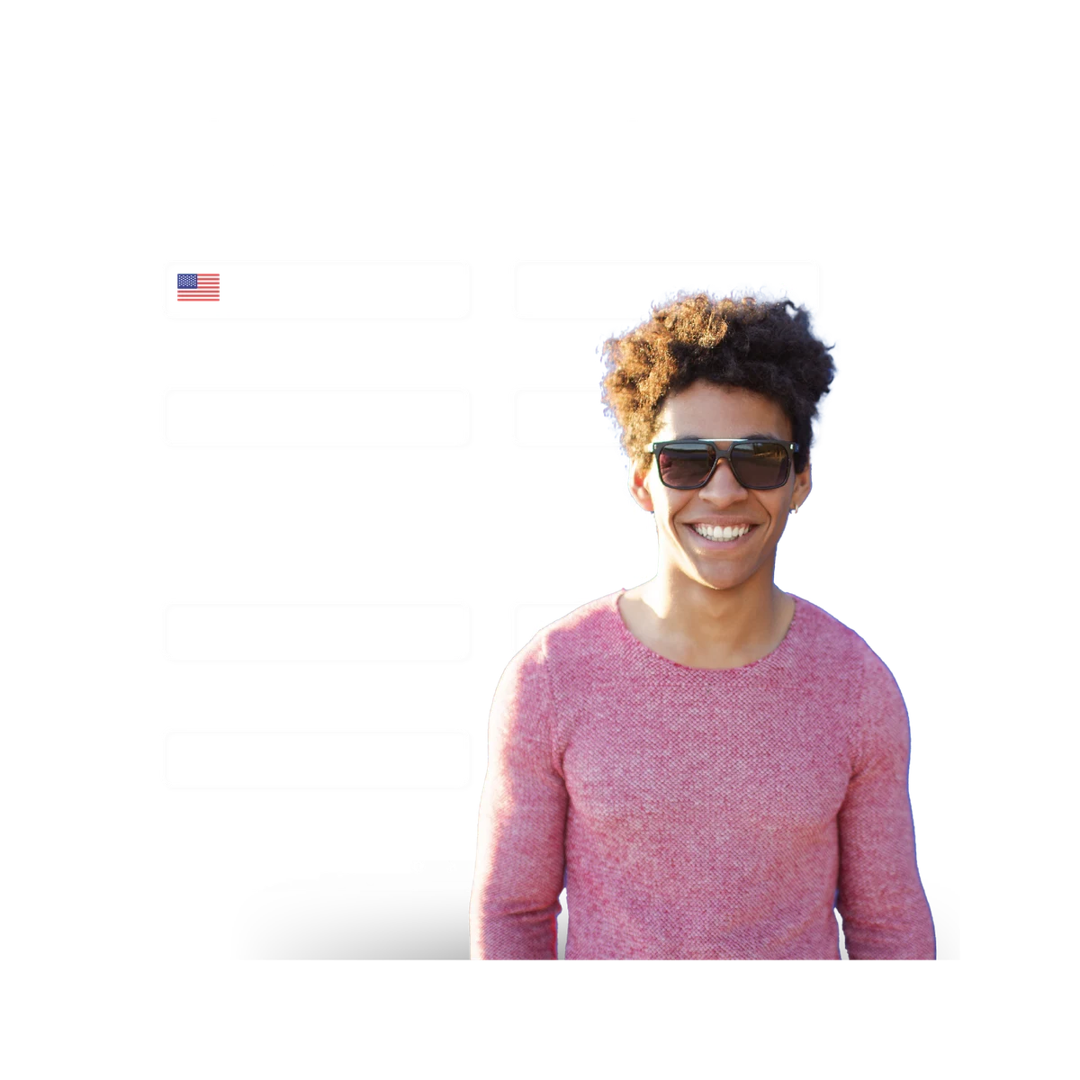 guy in a pink blouse and sunglasses with demographic details in the background