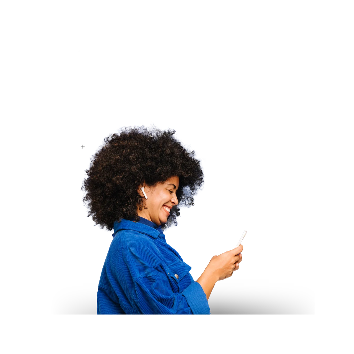 woman with curly hair and search list in the background