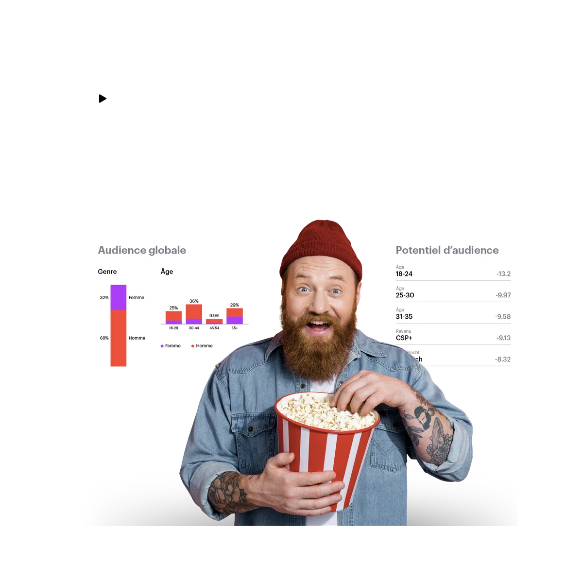 man eating popcorn with tv series metrics in the background